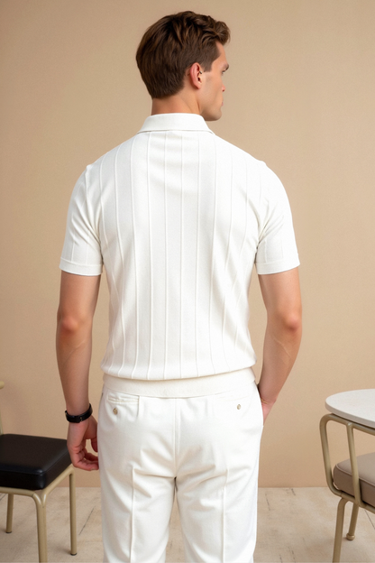 Old Money Verticaal Gestreept Chic Button-Up Polo T-Shirt